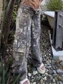 Women's New Autumn Cargo Pants Hot Girl Camouflage Pants Straight Leg Loose Lowpantalones Jeans De Mujer Women - 軍綠色 - 查看 2