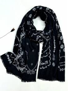 1条轻盈透气流苏披肩，优雅时尚女士真丝围巾，活力波点长款围巾，适合春夏，户外防晒沙滩披肩，多功能头巾