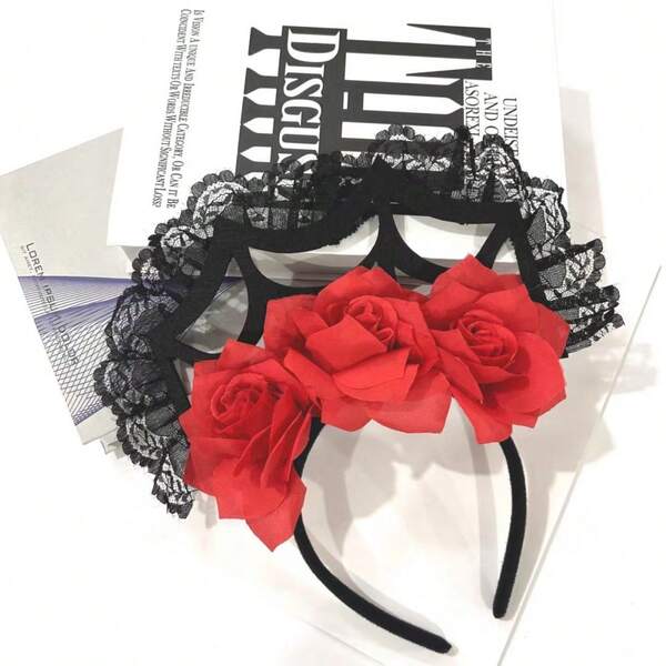 Halloween Headband, Big Rose, Simulated Flower Head Buckle, Sexy Lace And Lace Hair Accessory