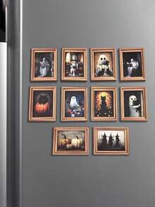 FEILIYA 1pc Creative 3D Halloween Vintage Photo Frame Magnetic Refrigerator Sticker Wooden Poster Fridge Magnet