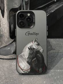 1 carcasă de telefon rezistentă la șocuri cu imprimeu de cai în două culori, compatibilă cu 11/12/13/14/15/16/16 Pro/16 Pro Max