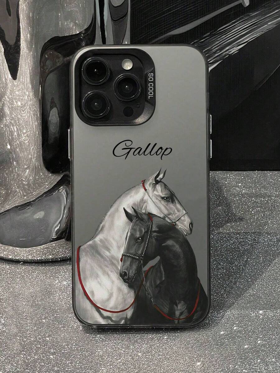 1 carcasă de telefon rezistentă la șocuri cu imprimeu de cai în două culori, compatibilă cu 11/12/13/14/15/16/16 Pro/16 Pro Max