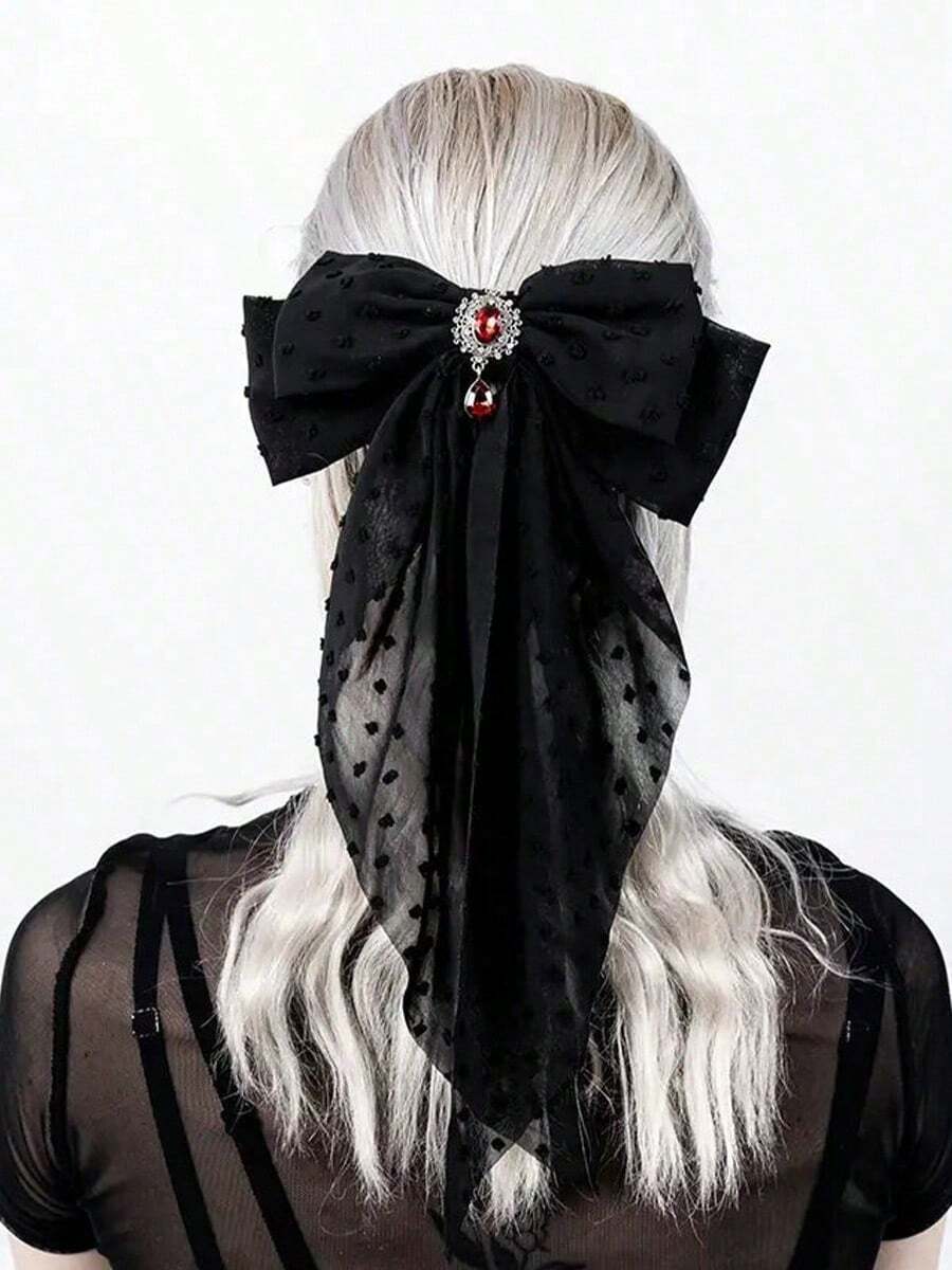 1 件女式万圣节心痛蝴蝶结发夹，哥特式和另类配饰，女式黑色蕾丝万圣节发饰，适合万圣节派对。，爪夹，发爪，发夹，发夹，发夹