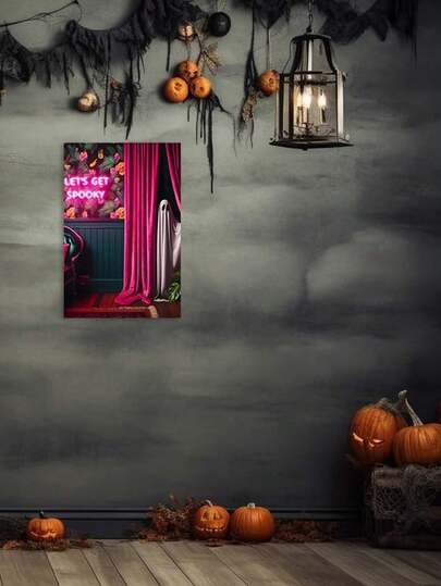 1 st Halloween dekorativ målning, spök-Halloween-affisch, kanvasväggkonst nyckfull Halloween-väggkonst, söt läskig verandascen, höstdekortryck, kanvasväggkonst, rumsdekor estetisk, heminredning, posters för rum, rumsdekorationsgrejer, badrumsdekor. Halloweendekor