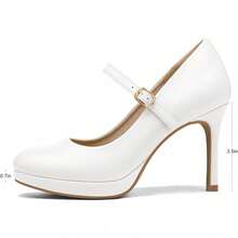 GLAMSTRIDE Women's Pumps Closed Toe Mary Jane Pumps Round Toe Platform High Heel Dress Shoes,Shoe For Women-School, Work & Party Looks - 白色 - 查看 5