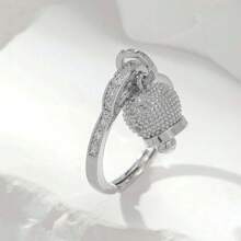 1 pezzo Anello elegante con campanellino in rame e zirconia, regolabile in dimensione, grazioso