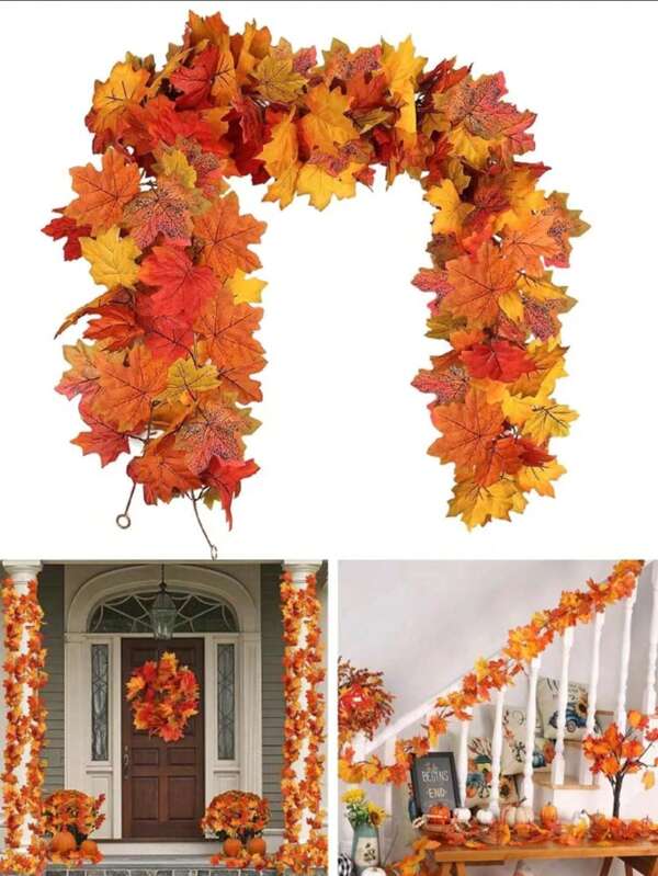 1 pieza - Hoja de arce artificial de otoño, hermosa guirnalda de hojas de arce de otoño, decoración de plantas colgantes, para dormitorio, hogar, pared, arco de fiesta, apartamento, decoración de habitación, perfecta para la decoración del Día de Acción de Gracias, hogar, boda, chimenea y Navidad.