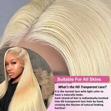 200% 密度 34 英寸 13x4 蕾丝前假发 - 预剪预拔蕾丝前假发 - #613 金色预拔长直发耳到耳中分假发，带婴儿发 - 真人发蕾丝闭合假发，无胶前假发，即戴即用，混合人发无胶假发 - 新手友好 - S/613 - 查看 6