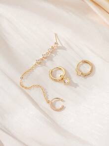 Set de 3 piezas de pendientes de clip con cadena y circonita cúbica, joyería formal para mujer para fiestas (cantidad para una oreja)