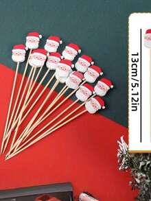 A Pack Of 100 (13cm/5.12 Inches) Showcasing Charming And Quirky Santa Claus Disposable Fruit Stick Decorations, Perfect For Use In Restaurants, Bars, Parties, Desserts, Cakes, Cocktails, And Fruit Displays. - Multicolor - View 4