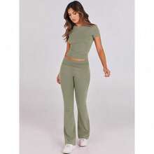 Lounge Sets For Women 2 Piece Foldover Yoga Flare Leggings Pants Crop Tops Casual Y2K Outfits Matching Tracksuit Set/Vacation Outfits Women