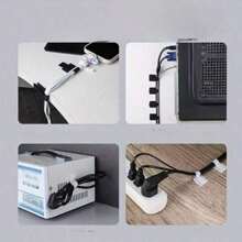 20 Pieces Durable Nylon Self-Adhesive Cable Ties - White And Black, Reusable And Versatile For Home And Office Wire Management, Flexible Cable Organizer For Computers, Desktops, Cable Organizers