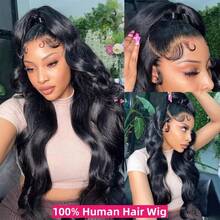 bling hair 360 Lace Front Wigs Human Hair 200% Density Hidden Straps Body Wave  Lace Front Wigs With Drawstring 360 Full Lace Wigs Brazilian Virgin Human Hair Wig For Women Natural Black 26Inch - Natural Black - 查看 7
