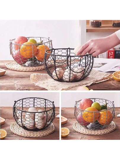 1pc Iron Storage Basket - Multi-Purpose For Eggs, Fruits, Potatoes And Garlic, Ventilated, Ideal For Kitchen Organization