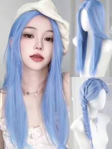 长直中分蓝灰粉色假发合成假发刘海洛丽塔角色扮演万圣节自然波浪发女士假发耐热假发日常佩戴 24 英寸 - 彩色 - 查看 2