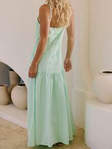 Women's Spaghetti - Strap Embroidered Maxi Dresses For Summer Vacations, Casual Gatherings  Outdoor Weddings - 薄荷綠 - 查看 3