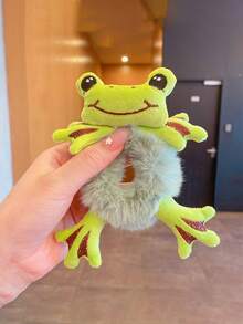 1pc/2pcs Women Autumn/Winter Super Cute Cartoon Green Big-Eyed Frog Plush Hair Scrunchies, Funny Ponytail/Bun Holder Elastic Hair Ties, Suitable For Daily Outfit Styling (Some Scrunchies Have Glue Residue And Defects, Please Purchase Carefully If Bothered) - Green - View 6