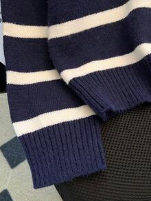 Autumn/Winter New Zipper Women Striped Knit Sweater, Fashion Minimalist Pullover, Versatile - Royal Blue - View 6