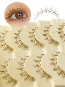 Rikuaild 5 Pairs Cartoon Style False Eyelashes, Brown, Anime Style, Very Natural Like Mink Lashes, Lightweight & Soft, Transparent Band, Reusable - Bulu Mata Manga Runcing - View 7