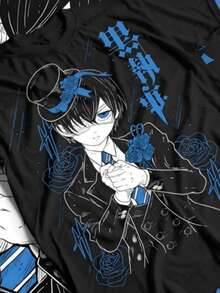 Butler T-Shirt Ciel Toboso Yana Kawai Anime Tee Shirt All Size - 黑色 - 查看 1