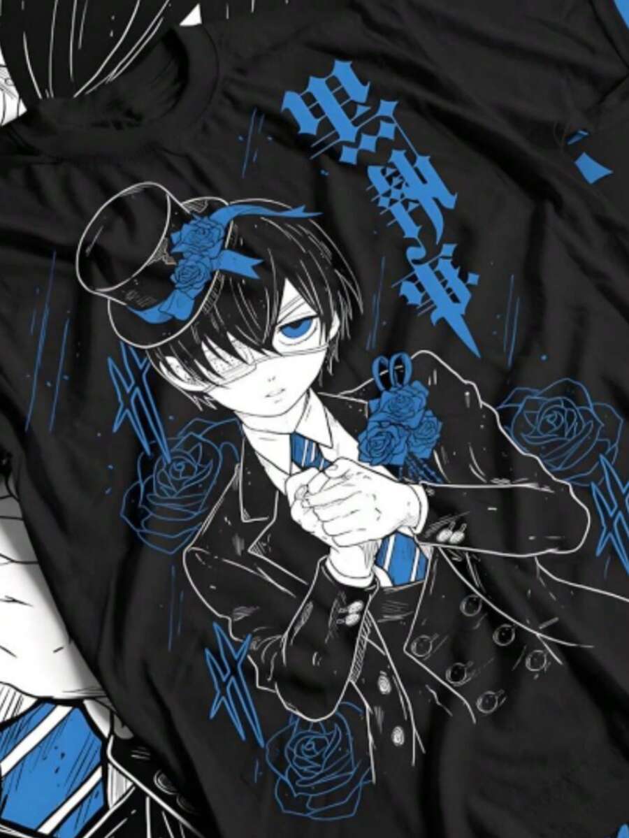 Butler T-Shirt Ciel Toboso Yana Kawai Anime Tee Shirt All Size - 黑色 - 查看 1