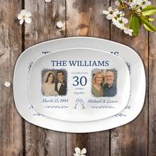 定制周年纪念照片拼盘、个性化婚礼纪念品、情侣姓名和日期托盘、传家宝装饰