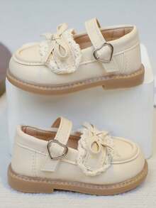 Mocasines con adorno de encaje para niñas, nuevos zapatos de suela blanda estilo princesa para primavera 2025 - Beis - Ver 2