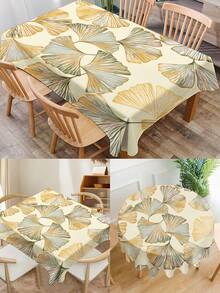 1pc Ginkgo Leaf Printed Tablecloth, Modern Polyester Rectangular/Round Waterproof Tablecloth, Digital Printing Suitable For Living Room, Outdoor Dining Table, Small Round Table - Multicolor a - View 3