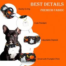 Elegant Little Tail Halloween Dog Collar Pumpkin With Ghost Print Black Halloween Pet Collars Soft Puppy Collars Holiday Adjustable Collar