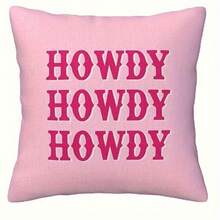 Playful Retro Western Cowboy Throw Pillow Cover 18x18 Inch - Pink Cowboy Hat, Bull Skull & Boots Design, Envelope Closure, Machine Washable For Living Room,Sofa,Bed,Car,Western Bedroom Decor & Daily,Festivals,Parties Deco, Single-Sided Printed - 樣式 4 - 查看 1