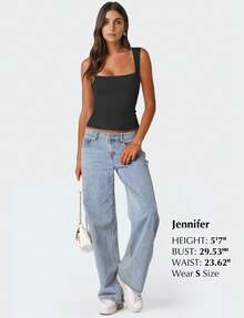 Square Neck Tank Tops For Women, Sleeveless Double Lined Tops For Women Sexy Going Out Top  Basic Fitted Shirts,Local Delivery - 黑色 - 查看 7