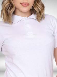 Polo Neck Blouse With Short Sleeves And Functional Buttons Comfortable Women's Fashion - White - View 6