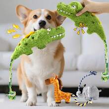 1 pieza Muñeco de peluche de cocodrilo con sonido para mascotas, muñeco de cuerda para morder, muñeco de peluche con chillido para gatos y perros, muñeco antiestrés para mascotas adecuado para la diversión diaria de todos los gatos y perros