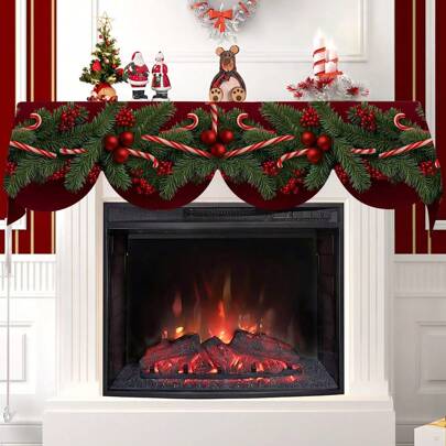 1 peça/72 peças de Natal de inverno, árvore de Natal com sino vermelho e decoração de cana, toalha de lareira estampada, cachecol de manto, caminho de mesa, material de poliéster, presente de Natal, artigos para festas, adequado para lareira de sala de estar, decoração de mesa de jantar