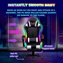 Advwin Gaming Chair 12 RGB LED Massage Ergonomic Executive Office Chair Computer Racing Recliner Footrest Seat Black & White - 黑與白 - 查看 8