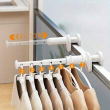 1 pieza Percha de almacenamiento de armario - Estante de secado de ropa conveniente - Estante de secado de ropa telescópico con múltiples agujeros - Barra de secado de ropa sin taladrar para viajes - Secadora plegable multifuncional para balcón de hotel