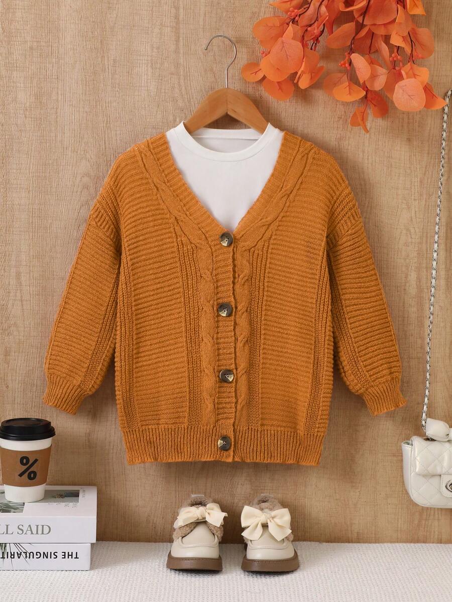 Chaqueta tipo cárdigan con textura de punto estilo retro para niña, para el otoño - Marrón - Ver 1