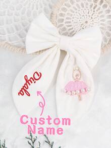 1pc Custom Name Ballet Girls Embroidered Hair Bow For Girls Elegant Pearls Bow Alligator Clip Cute Sweet Personalized Hair Clip White Customized Barrettes Princess Custom Text Hairpin Kids Hair Accessory