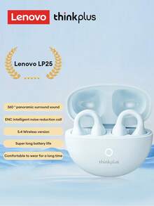 Auriculares Bluetooth Lenovo LP25 con estuche protector, auriculares deportivos de conducción ósea, Bluetooth 5.4, sonido envolvente, cancelación de ruido ENC, baja latencia para juegos, larga duración de la batería, control táctil inteligente, cómodos y compatibles con dispositivos Apple y Android - Azul + funda protectora - Ver 3