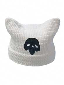 1 件男女通用手工针织无檐便帽，荷叶边渔夫帽，骷髅、南瓜、角图案，趣味角色扮演拉法帽 - 彩色 - 查看 19