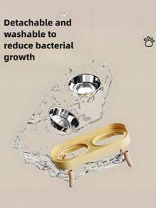 Elevated Stainless Steel/Plastic Pet Bowls Set With Stand, Dual Bowls For Small Dogs And Cats, With Splash Guard - Pet Feeder