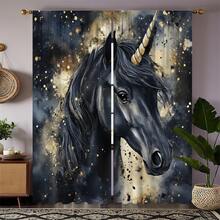 2 件装独角兽数码印花窗帘，半透明涤纶材质，带杆套，可机洗，适用于卧室、客厅、书房、办公室，提供良好的隐私保护 - 彩色 - 查看 8