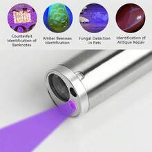 1PC Portable Flashlight Powerful UV Flashlight USB Rechargeable Multifunctional Detector Props Gifts Pet Home Child Teachers Accessory - Silver - View 3
