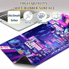 1 Stück Japanische Straßen Schreibtischunterlage - Lebendiges lila Retro Anime Gaming Mauspad, große Gummi Tastatur Maus Schreibtischunterlage, perfekt für Büro, Zuhause und Gaming Setups, Gaming Schreibtisch Zubehör, lebendige Schreibtischunterlagen