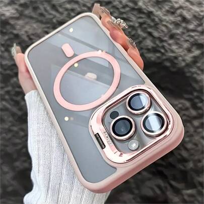 Moyork Casing Ponsel Premium Tahan Guncangan Magnetik dengan Stand Magnetik dan Pelindung Lensa Kaca, Kompatibel dengan Model 16/15/14/13/12/11 Pro Max, Casing Ponsel, Pelindung Lensa Kaca, Tahan Air, Anti Jatuh, Pelindung Belakang Anti Gores