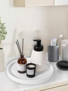 Natural Silicone Marble Pattern Decorative Tray, Bathroom Dressing Table Bedroom Kitchen Round Tray Suitable For Perfume Cosmetics Candle Tabletop Storage Storage Home Decoration - Multicolor - View 5