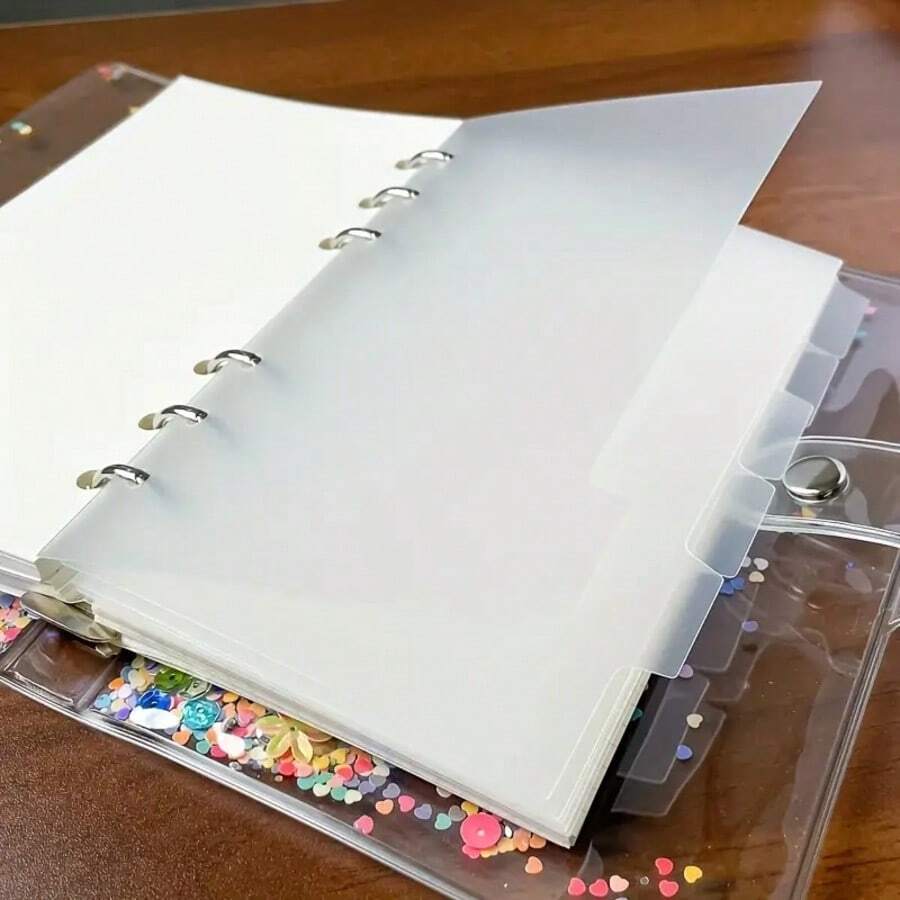 1 set de pages de séparateurs à feuilles mobiles A6 (transparentes, noires, blanches) avec étiquettes, étagère à autocollants de planificateur, feuilles de séparateurs à feuilles mobiles en plastique à 6 anneaux A6, lignes de séparateurs de planificateur semi-transparentes A6, planificateur à feuilles mobiles de budget, inserts de planificateur, matériau en PVC, pratique pour l'organisation, la visualisation et l'enregistrement des plans personnels - Multicolore - Voir 1