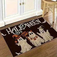 Halloween Ghost Pumpkin Kitchen Rug Set, Non-Slip Backing, Machine Washable, Polyester Bat, Ghost, Pumpkin Doormat, Suitable For Home Kitchen Decor, Short Plush Holiday Mat, Applicable For Thanksgiving, Christmas, Holiday Decoration