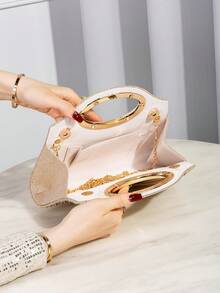 حقيبة يد كبيرة السعة مزينة بالترتر للنساء، حقيبة يد فاخرة مطوية، حقيبة مسائية مزينة بالترتر والمعادن، مناسبة للحفلات الراقية والأعراس وأعياد الميلاد وعيد الحب والنوادي الليلية، مثالية للحفلات والأعراس والمناسبات الرسمية، تتناسب مع ملابس حفلات المناسبات والفساتين المسائية والتنانير المرصعة بالترتر، خيار مثالي للمناسبات الاجتماعية - لون شمبانيي - مشاهدة 6