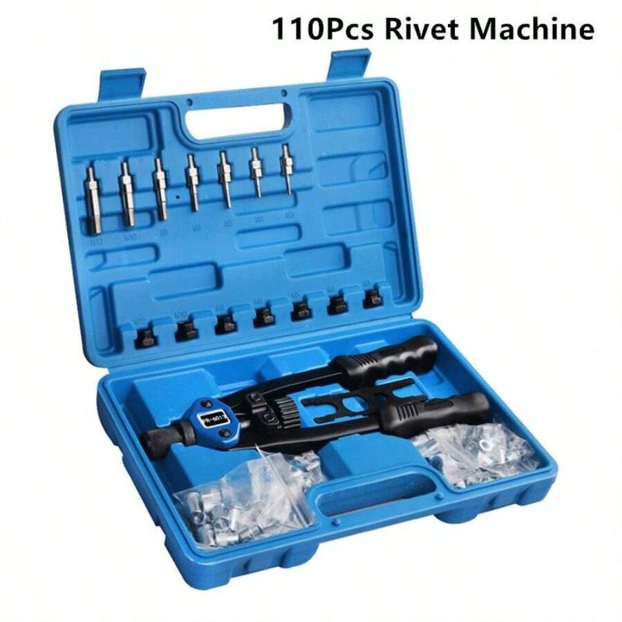 110-Piece Rivet Nut Kit - M3-M12 Manual Hand Riveter With Threaded Riveter Pliers For DIY Crafts, Automotive Repair & Furniture Assembly - Black - View 1